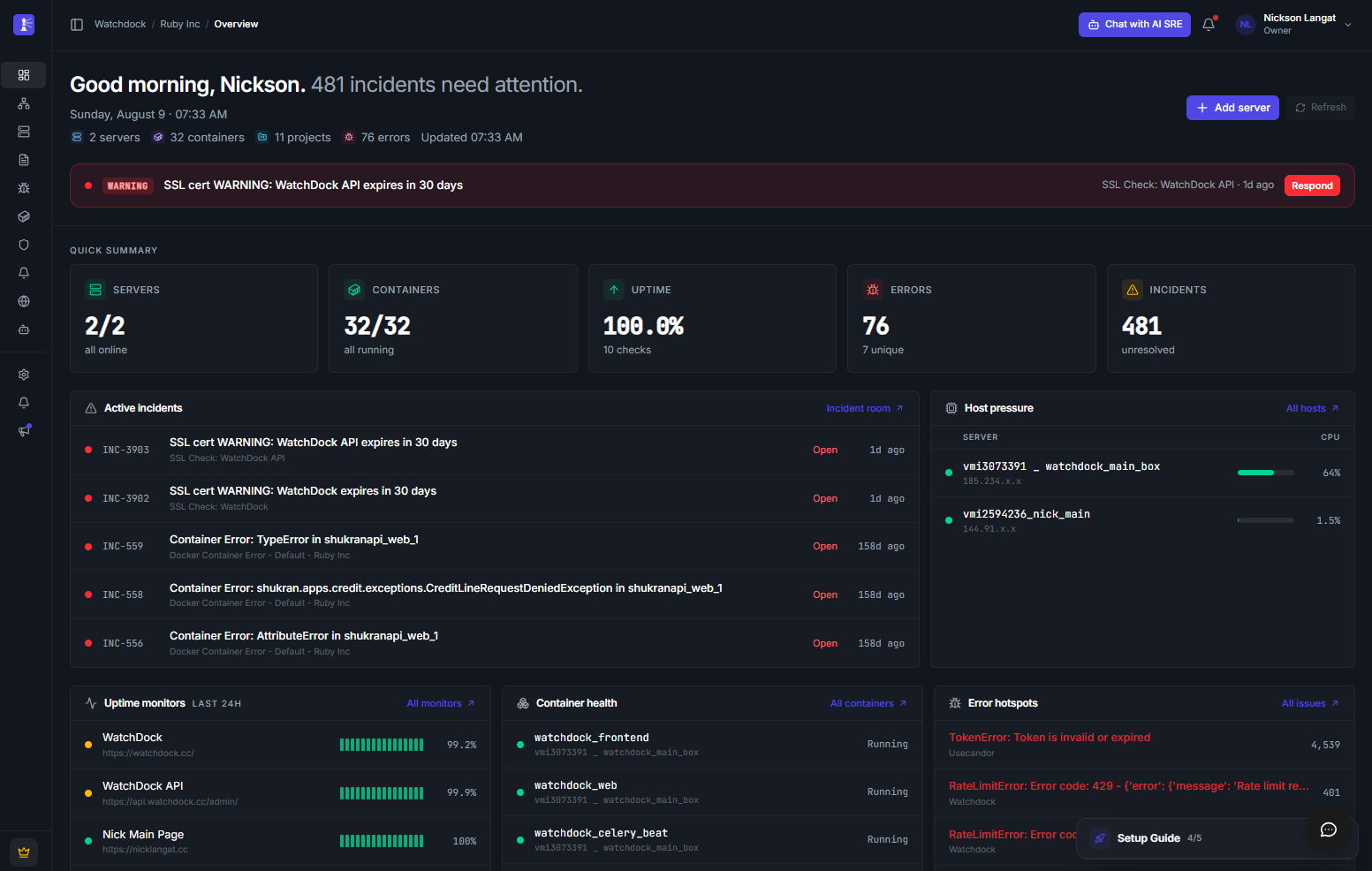 Watchdock live dashboard